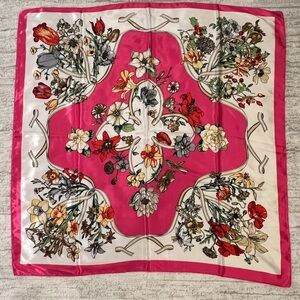 Floral Pink and White Silk Scarf
